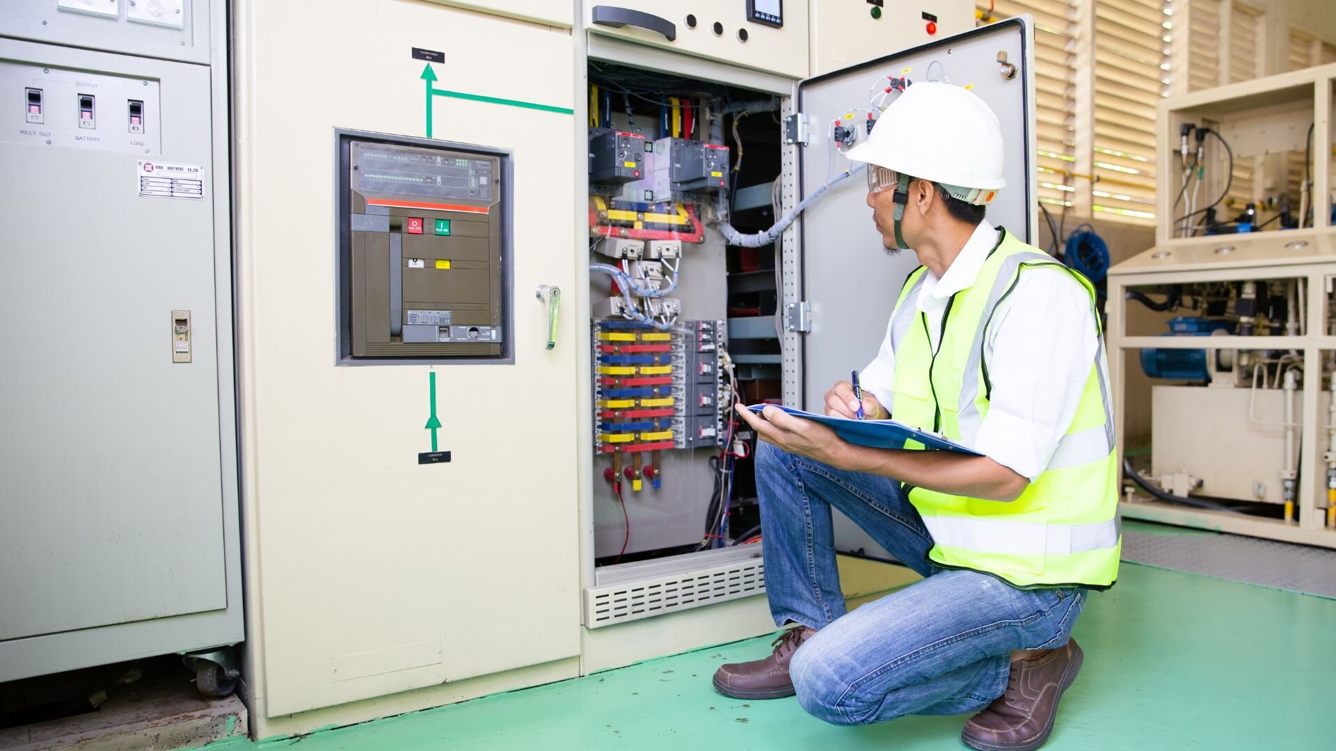 Engineer inspecting switchboard