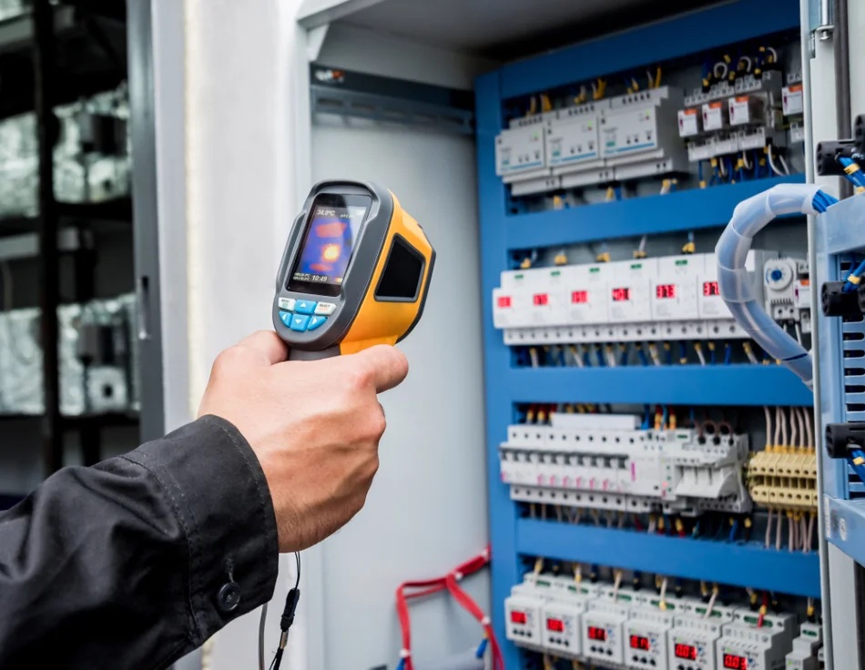 Engineer diagnosing electrical fault